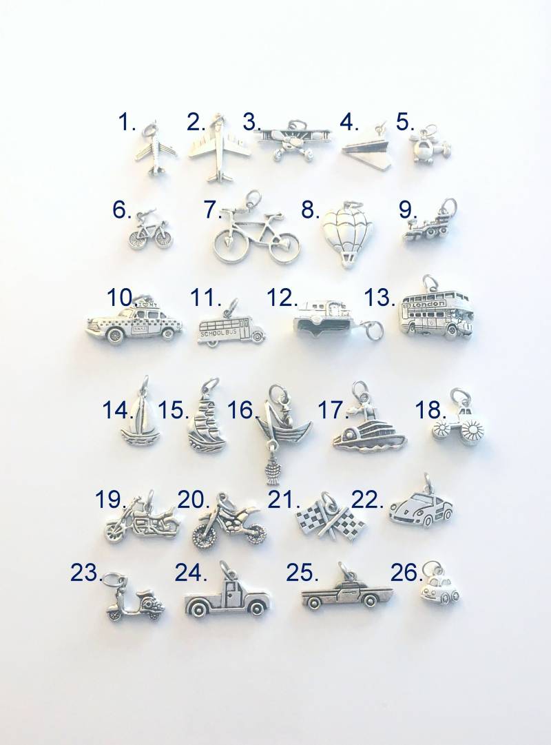 Fahrzeug Anhänger, Ihre Wahl Der Transport Charme, Flugzeug Auto Schmutz Fahrrad Boot Taxi Lkw Traktor Motorrad Bus - 1 Silber Anhänger von aJoyfulSurprise