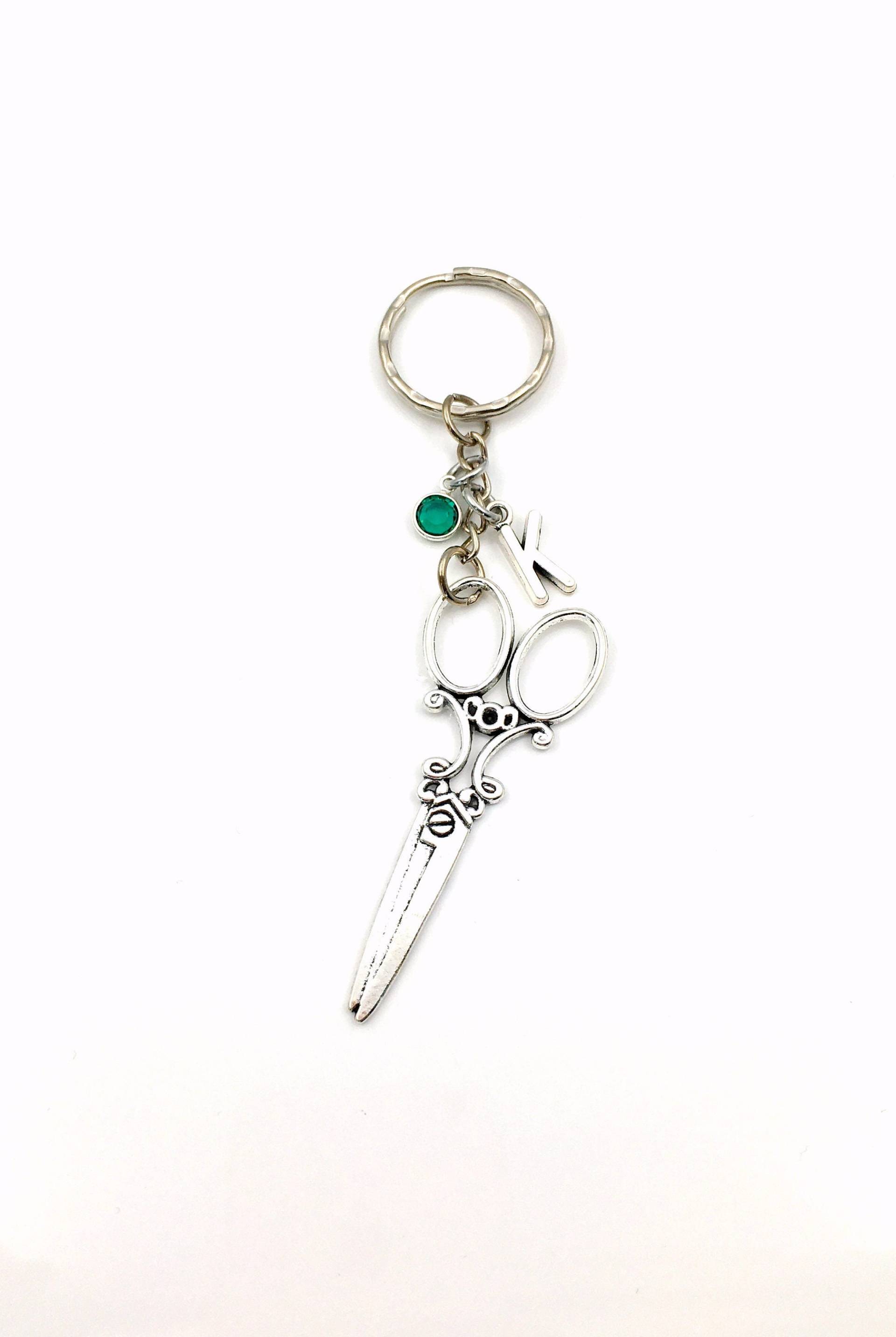 Friseur Geschenk Keychain Schere Schlüsselanhänger, Schlüsselbund Mit Initiale, Salon Schmuck, Für Näherin, Personalisierte von aJoyfulSurprise