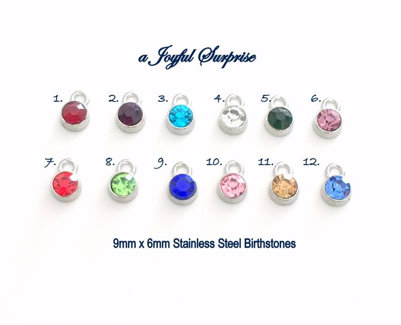 Geburtssteincharme, Fügen Sie Auf Einem 9 Mm X 6 Runden Farbigen Baumeln Zu Jeder Auflistung, Kristall Baumeln, Rot Blau Lila Gelb Rosa Grün Saphir von aJoyfulSurprise