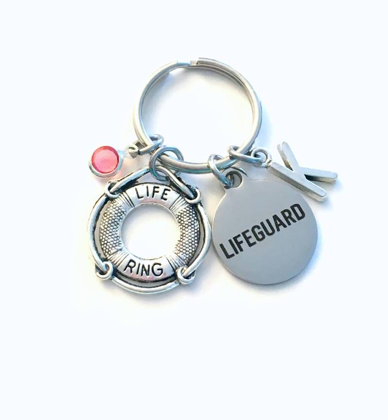 Geschenk Für Rettungsschwimmer Schlüsselbund, Rettungsring Schlüsselanhänger, Schwimmlehrer Mit Geburtsstein Initiale, Ring Schlüsselring von aJoyfulSurprise