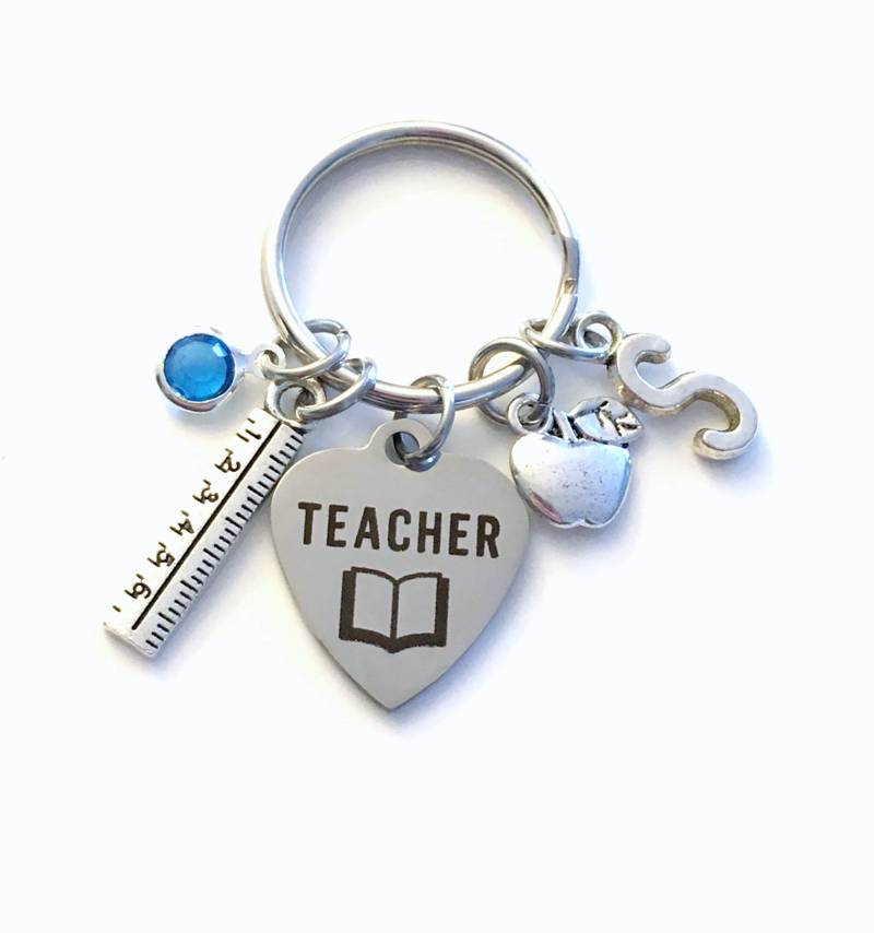 Lehrer Geschenk Schlüsselbund, Für Lehrbegleiter Schlüsselanhänger, Schullehrer Danke Geschenk, Bildung Mit Lineal Apfel Charms von aJoyfulSurprise