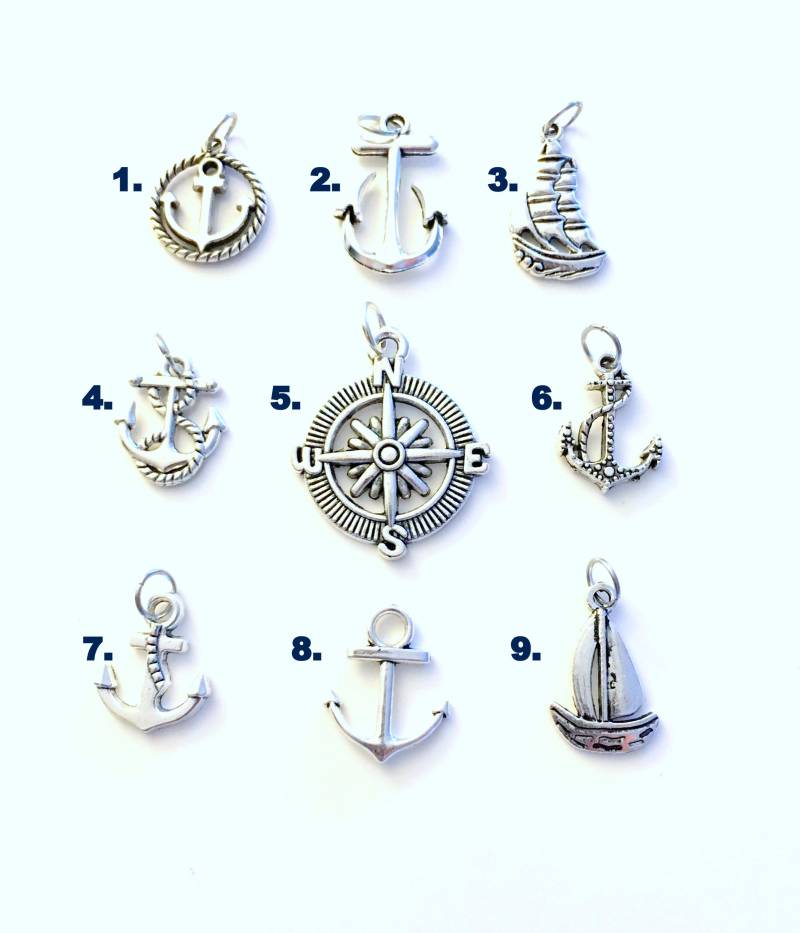 Marine Anker Charme, 1 Einzelne Anhänger, Silber Seil Segelboot Mariner Kompass Rutter Schiff Steuerrad von aJoyfulSurprise