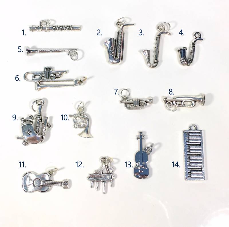 Musik Charm, Ihre Wahl Von Musik-Instrument Saxophon, Violine, Note, Keyboard, Kopfhörer, Klavier, Gitarre - 1 Silber Anhänger von aJoyfulSurprise