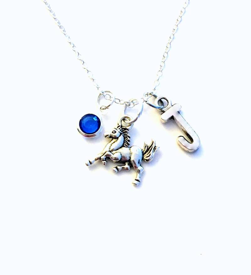Pferd Halskette, Schmuck, Teenager Tochter Mädchen Geschenk Enkelin Laufen Reiter Charme Initial Birthstone Sterling von aJoyfulSurprise