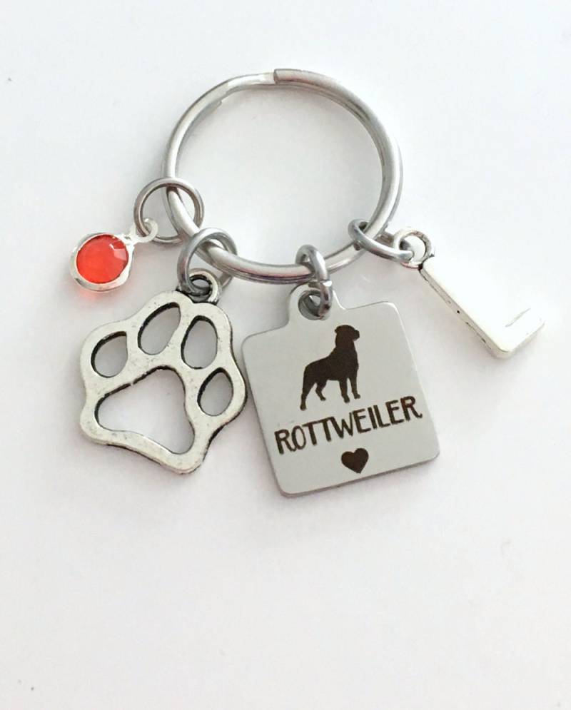 Rottweiler Schlüsselanhänger, Züchter Geschenk Für Hundemama Hund Welpen Schmuck Charme Silber Initial Birthstone Frau Teen von aJoyfulSurprise