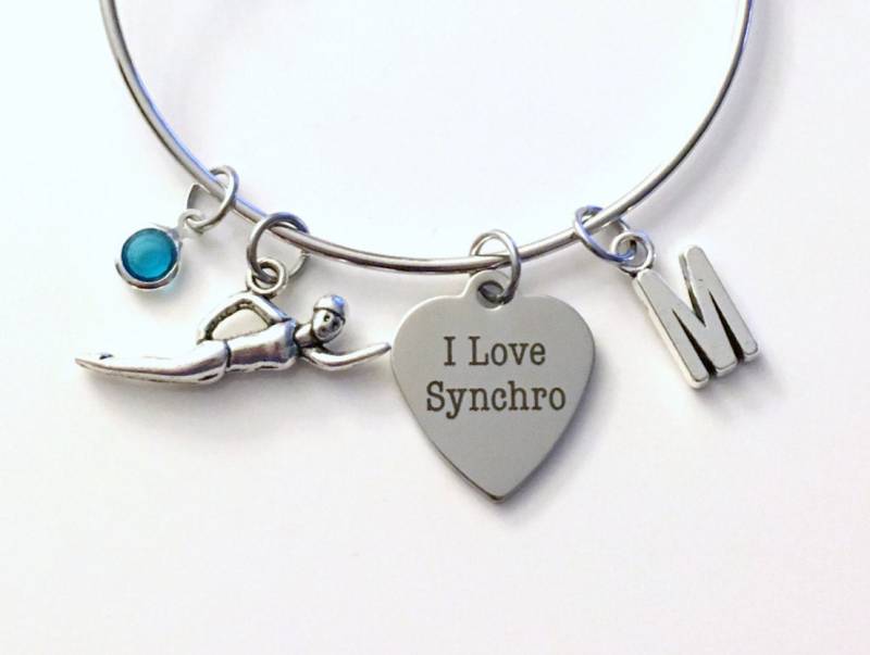 Syncro Schwimmerarmband, Ich Liebe Synchro Schwimmen Geschenk, Schmuck, Silber Charm Armreif, Trainer Danke von aJoyfulSurprise