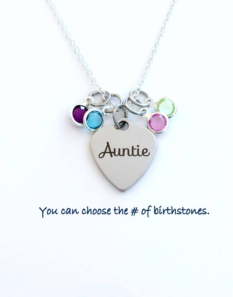 Tante Halskette, Geschenk Von Nichte Neffe Schmuck Mit Mehreren Geburtssteinen, 2 3 4 5 6 7 8 Kinder Schwester Silber Charm Anhänger Lang Sie von aJoyfulSurprise