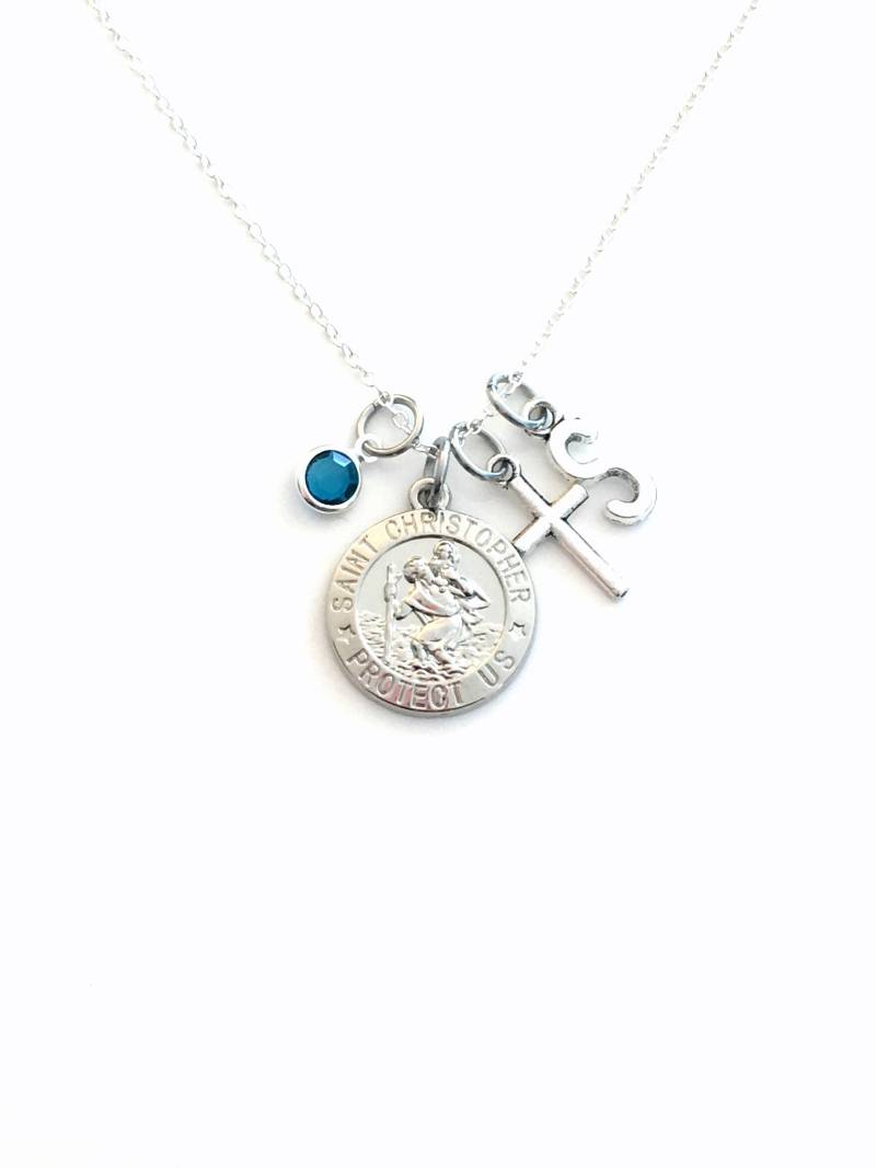 st. Christopherus Halskette Silber Neue Fahrer Schmuck Geschenk Für Sicherheit Sicher Charme Kreuz Anhänger Religiöses Symbol Birthstone von aJoyfulSurprise