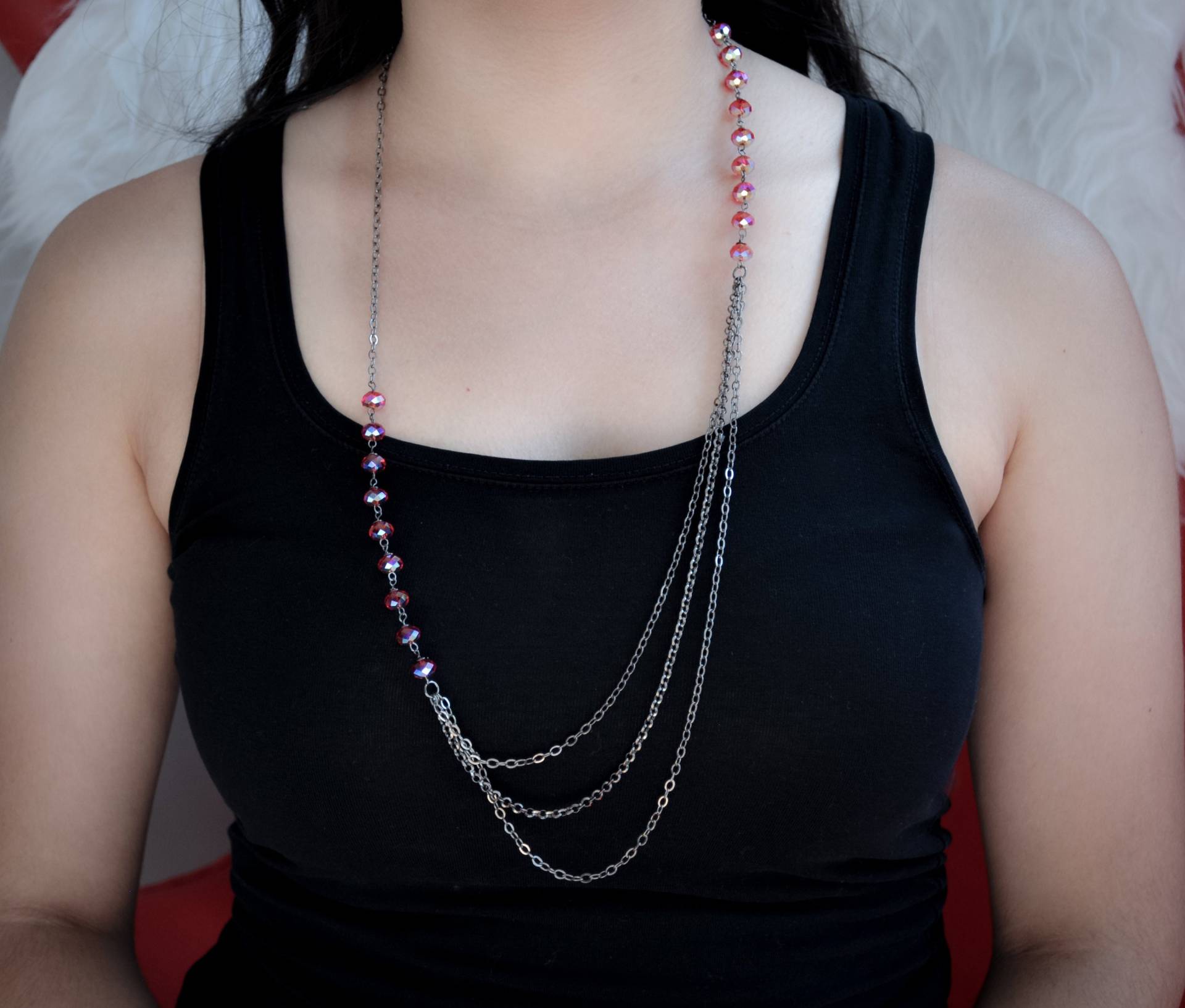 Rote Kette Mit Mehrlagiger | Siam Rote Kristall-Urlaubskette - Anella Designs von aNellaDesigns