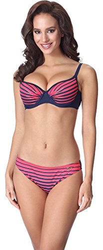 aQuarilla Damen Bikini Set AQ133(Marineblau/Rot Fluo, 38) von aQuarilla