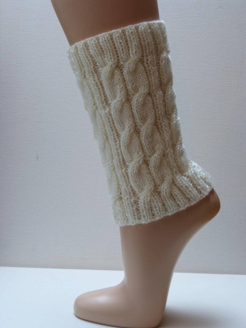 Beinstulpen - Wollweiß Kurz Mit Zopfmuster von aXsili