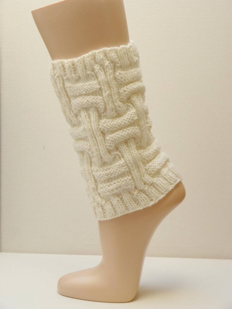 Beinstulpen - Wollweiß Merinowolle Karomuster Stulpen von aXsili