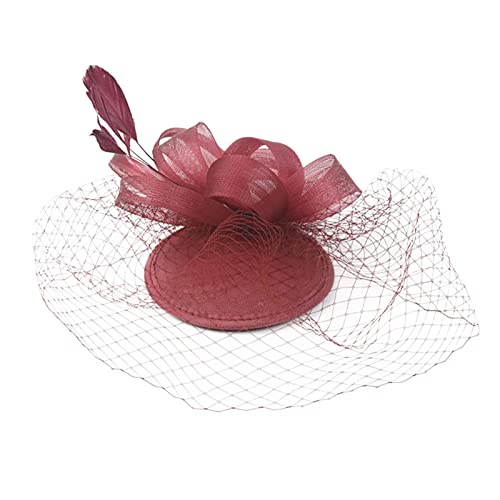 2023 Fascinator Hut Feder Mesh Tea Party Haarband für Frauen compatible with Motorradanzug Kinder (Wine, One Size) von aaSccex