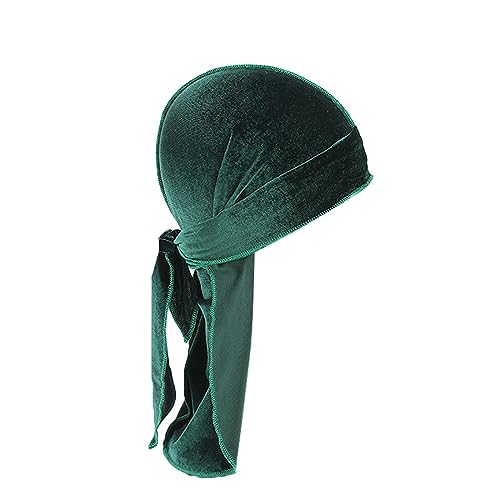 6 Stück Samt-Durag-Mütze für Männer und Frauen. Weiche Samt-Durag-Kopfwickel mit langem Schwanz und breiten Trägern für 360 Wellen Stirnbänder Mädchen Sommer (Green, One Size) von aaSccex