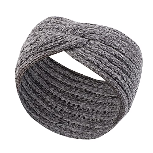 Band-Haar-Herbst-Mütze und warmer Kopfschmuck-Temperament-Pullover-Oberteil festes leeres Haar-Winter-europäisches Band-Wollstricken und Stirnband Helm Ohrenschutz (Grey, One Size) von aaSccex