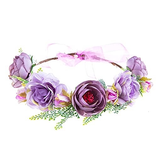 Blumenmutterkränze Krone Frauen Haarband Haarflorale Haarreifen Haarreif mit Blumen Haarreif compatible with Motorrad Zubehör Damen (Purple, One Size) von aaSccex