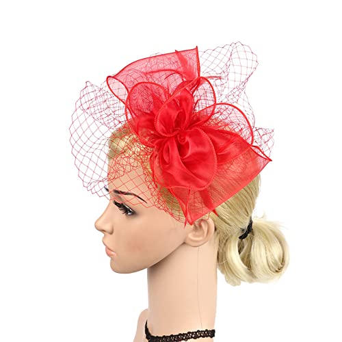 Damen Kopfbedeckung Retro Party Party Abendessen Kopfbedeckung Blumenhut Braut Kopfbedeckung Europäische und amerikanische Kopfbedeckung Stirnband Laufen (Red, One Size) von aaSccex