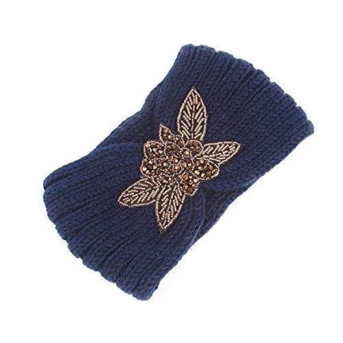 Damen-Stirnband mit Strahl-Stirnband Warmes Stirnband gestrickt mit Blumen-Stirnband Stirnbänder Damen Winter Schwarz (Navy, One Size) von aaSccex