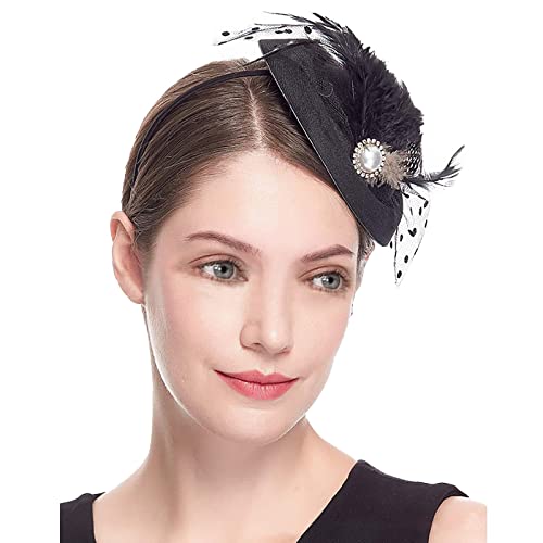 Fascinators für Frauen Tea Party Stirnband Hut Mesh Federn Haarspange für Hochzeit Cocktail und Kirche Stirnbänder Von Dörfer (Black, One Size) von aaSccex