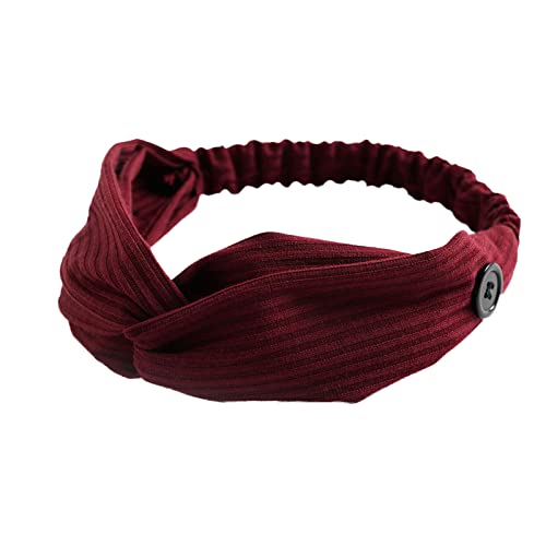 Frauen Casual Strain Schnalle Knopf Einfarbig Haarband Elastisches Yoga Sport Stirnband Haarband Stirnbänder Damen (Wine, One Size) von aaSccex