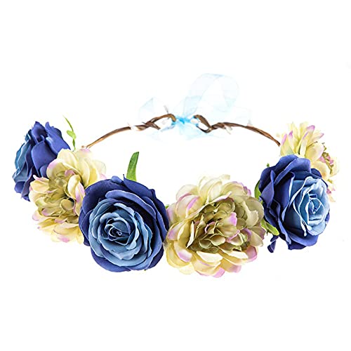 Haarkrone Frauenkranz Schönheit Haarreif Blumenkopfband Haarreif Blütenkopfband Stirnbänder Für Damen (Blue, One Size) von aaSccex