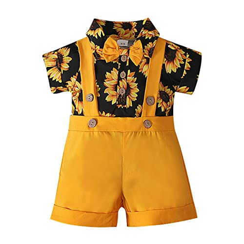 Kleinkind Jungen Sommer Set Sonnenblumen Druck Strampler Bosysuit Solide Shorts Hosen Set Freizeitkleidung Outfits 3 Jahre Taufe Outfit Junge (Yellow, 6 Months) von aaSccex
