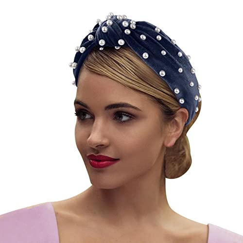 Knoten geknotet Retro-Nagel-Stirnband Samt-Perlen-Zubehör mittleres Stirnband-Haar-Stirnband Bartperlen Set (Navy, One Size) von aaSccex