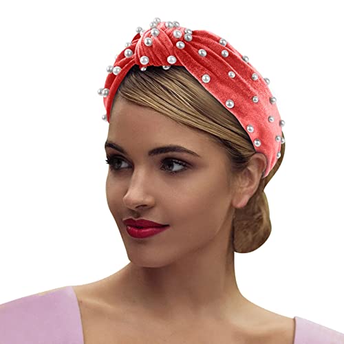 Knoten geknotet Retro-Nagel-Stirnband Samt-Perlen-Zubehör mittleres Stirnband-Haar-Stirnband Bartperlen Set (Watermelon Red, One Size) von aaSccex