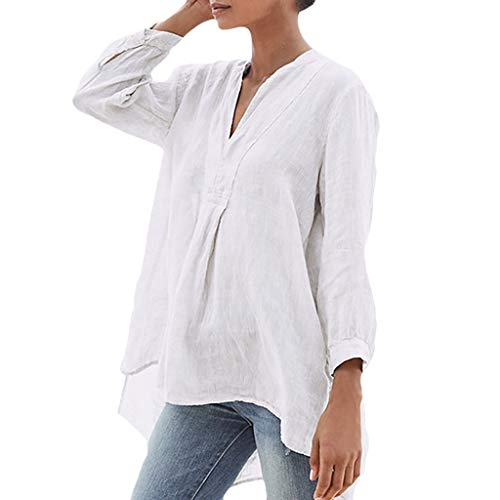 Leinenhemd Langarm Damen Leinen T Shirt Musselin Hemd Große Größen Oberteile Basic Bluse Blau Sommerkleid V-Ausschnitt Hemdbluse Body Verlängerung Leinenoberteile Für Damen von aaSccex