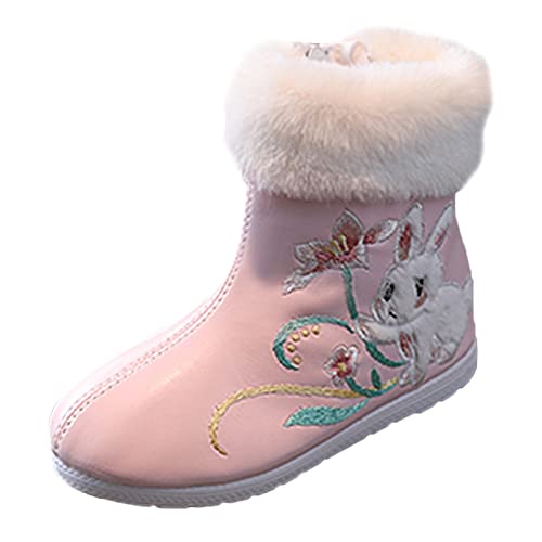 Mädchen Boots Stiefeletten Bchinesischen Stil Stickerei aumwolle Warmer Winterplüsch Prinzessin Stiefel Performance Kleid Schuhe Süß und Elegant Winterstiefel Bequem Niedlicher Halbschaft Boots von aaSccex