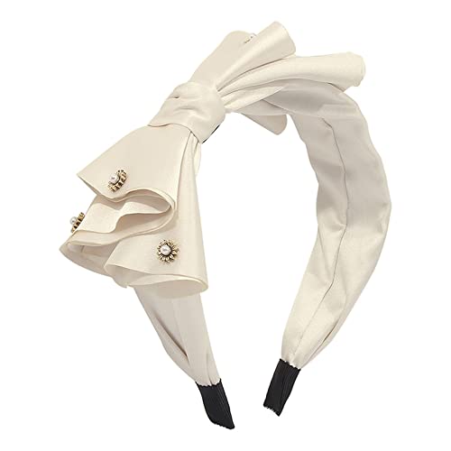 Mode Stirnbänder für Frauen Mädchen Stirnbänder Vintage Schleife Stirnband breiter Knoten Perlen Haarreifen für lässige Hochzeit Fahrrad Schlüsseltasche (White, One Size) von aaSccex