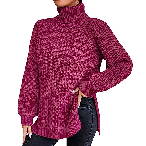 Rollkragenpullover Damen Baumwolle Strickpullover Damen Lang Grobstrickpullover Oversize Kuschelpullover Flauschig Winterpullover Warm Lang Longpullover Lässig Sweatshirt Baumwolle Strickpullover von aaSccex