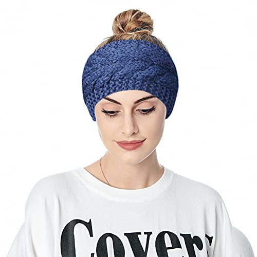 Solide Strickwolle, leeres Oberteil, Pullover, Hut, Haarband, Herbst und Winter, warmes europäisches und temperamentvolles Haarband, Kopfschmuck Laufstirnband Damen Winter (Navy, One Size) von aaSccex