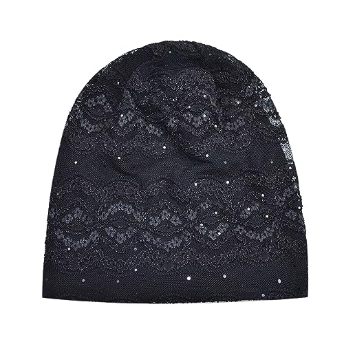 Spitze Soild Turban Hut Stricken Wrap Verlust Stretch Schal Frauen Haar Baseball Caps Schweißbänder Neon Set (Black, One Size) von aaSccex