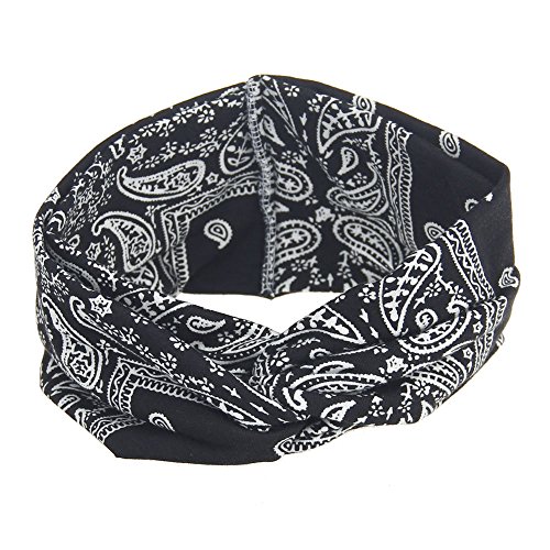 Sport Turban Band mit Knoten elastischer Yoga-Haarreif Blumen Frauen Haarreif Fahrrad Dekoration Junge (Black, One Size) von aaSccex