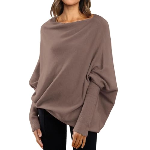 Strickpullover Damen Lang Damen Strickpullover Langarm Rundhals Halloween Sweatshirt Fledermaus Feinstrickpullover Oversize Kuschelpullover Flauschig Winterpullover Oberteile Warm Lang Sweatshirt von aaSccex