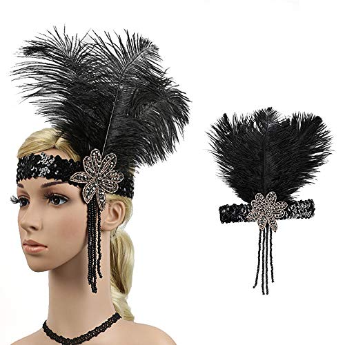 Vintage Great Stirnband 1920er Jahre Kopfschmuck Kopfschmuck Flapper Stirnband Fußball Wand (Black, One Size) von aaSccex