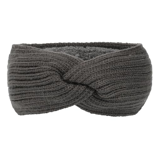 Warmes Sport-Stirnband aus festem Strick und Fleece für Damen im Herbst und Winter mit Ohrenschutz Haarband Herren Schwarz (Dark Gray, One Size) von aaSccex