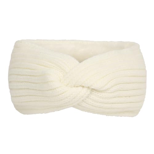 Warmes Sport-Stirnband aus festem Strick und Fleece für Damen im Herbst und Winter mit Ohrenschutz Haarband Herren Schwarz (White, One Size) von aaSccex