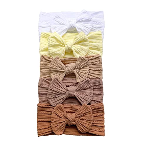 Weiches Nylon-Stirnband, 5-teiliges Set, Schleife, elastisches Stirnband, Stirnband Stirnbänder Damen Winter Mit Fleece (White, One Size) von aaSccex