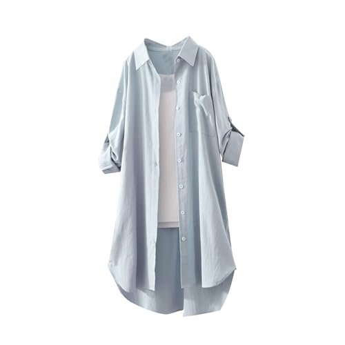 aaSccex Musselin Bluse Damen Lang, V-Ausschnitt Hemdbluse Tunika Große Größen Leinenhemd Langarm Damen Leinen Top Leinenoberteile Shirtbluse Baumwoll Tops Longbluse Lässig Hemd Frauen von aaSccex