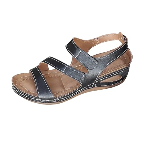 aaSccex Schwarze Keilsandalen für Damen, orthopädische Sandalen, für Spaziergänge, geschlossene Zehen, Strandschuhe, Damengröße, Slipper, Turnschuhe, Go Walk, Damen-Sandalen und Slides, A Schwarz, 6.5 von aaSccex