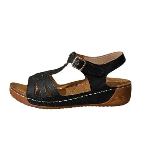 aaSccex Schwarze Keilsandalen für Damen, orthopädische Sandalen, für Spaziergänge, geschlossene Zehen, Strandschuhe, Damengröße, Slipper, Turnschuhe, Go Walk, Damen-Sandalen und Slides, B Schwarz, 5 von aaSccex