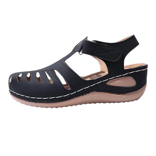 aaSccex Schwarze Keilsandalen für Damen, orthopädische Sandalen, für Spaziergänge, geschlossene Zehen, Strandschuhe, Damengröße, Slipper, Turnschuhe, Go Walk, Damen-Sandalen und Slides, C Schwarz, 4.5 von aaSccex
