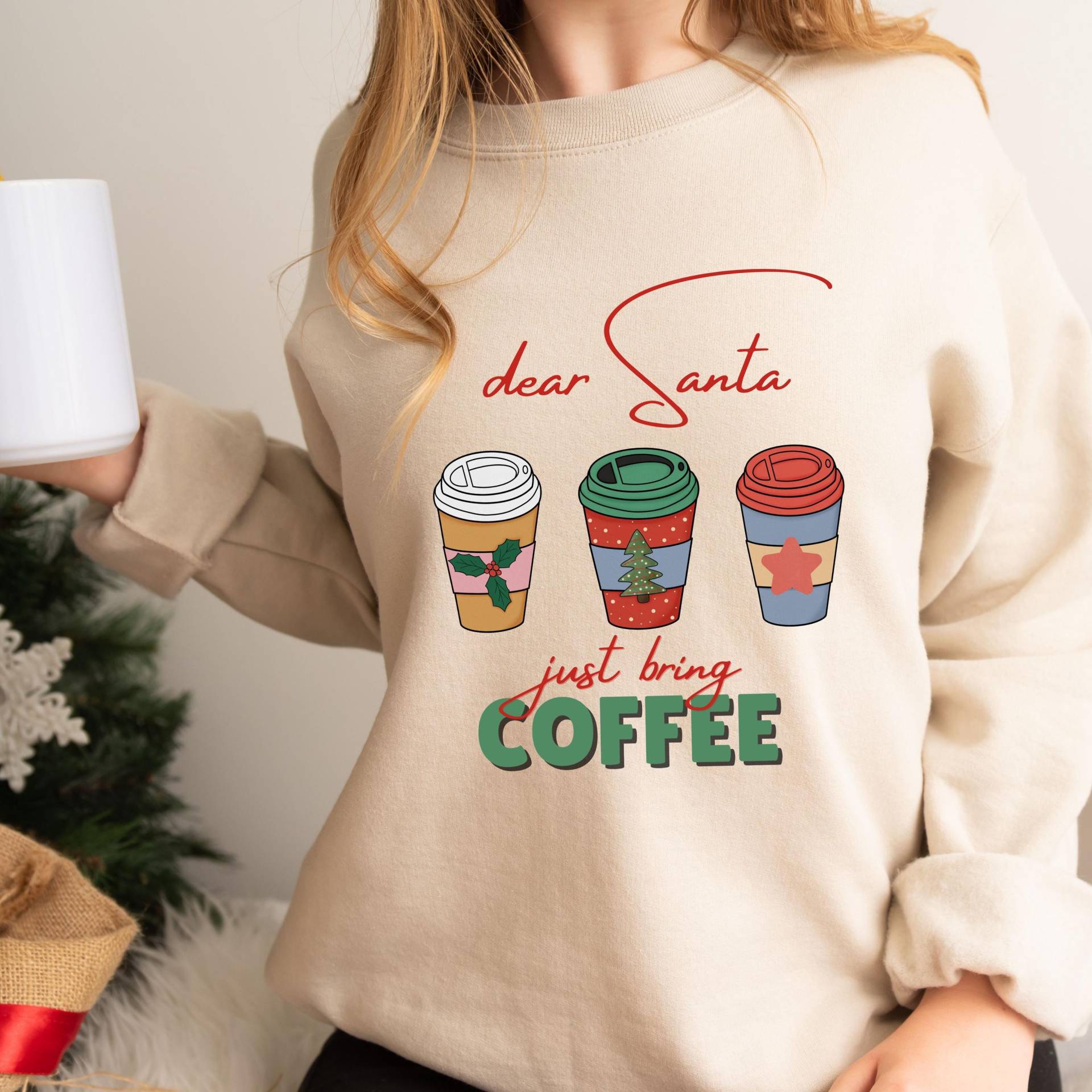 Weihnachtspullover, Weihnachtspulli, Geschenke Für Kaffeeliebhaber, Santa Claus Pullover, Christmas Sweater, Winterpullover Damen von aabcBoutique