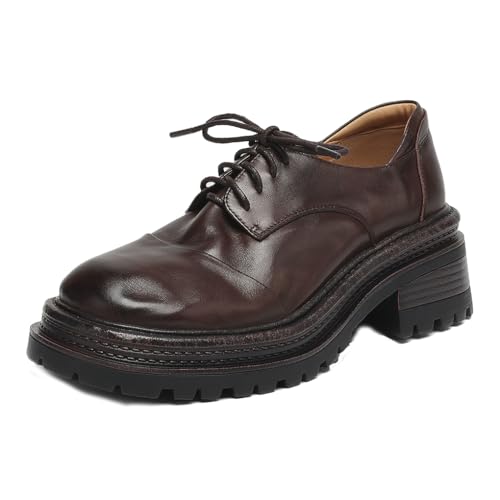 aanieshoeya Derby Damen Leder Elegant Schnürhalbschuhe Oxford mit Absatz Braun 35CN 35EU 22.5cm von aanieshoeya