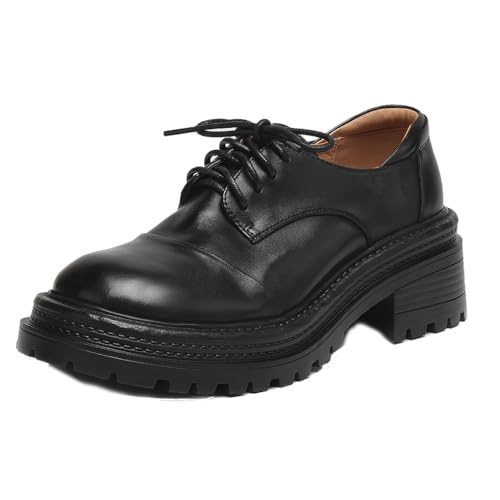 aanieshoeya Derby Damen Leder Elegant Schnürhalbschuhe Oxford mit Absatz Schwarz 36CN 36EU 23cm von aanieshoeya