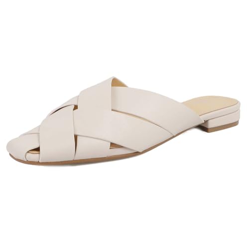 aanieshoeya Mules Damen Closed Toe Elegant Pantoletten Flach Shoes Sommer Women Beige 36CN 36EU 23cm von aanieshoeya