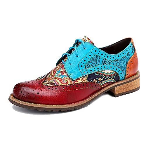 aanieshoeya Oxford Damen Elegant Schuhe Derby Leder for Women Blockabsatz Blau 41EU von aanieshoeya