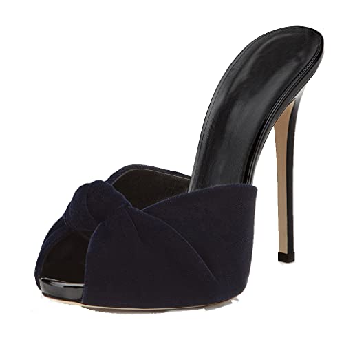 aanieshoeya Pantoletten Damen Samt Schleife Elegant Sandalen High Heels Absatz Sommer Schwarz 38EU von aanieshoeya